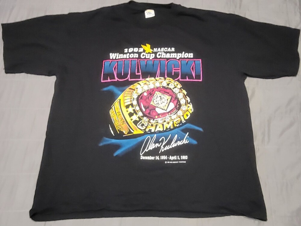 Vintage NASCAR Alan Kulwicki Shirt Mens XL Black Winston Cup Champion Racing 90s